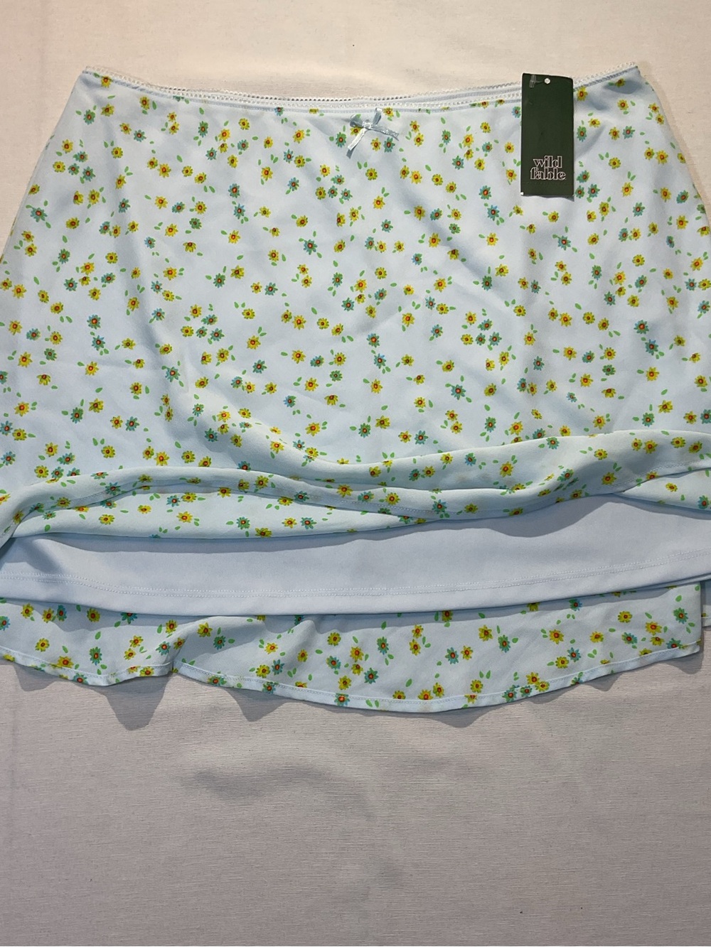 Wild Fable NWT Light Aqua Blue Floral Mini Skirt Size XL Sunflowers Soft Comfort - Picture 4 of 7